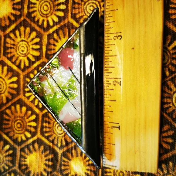 Artisan Created Fused Glass Triangular Brooch Pin - Picture 12 of 14